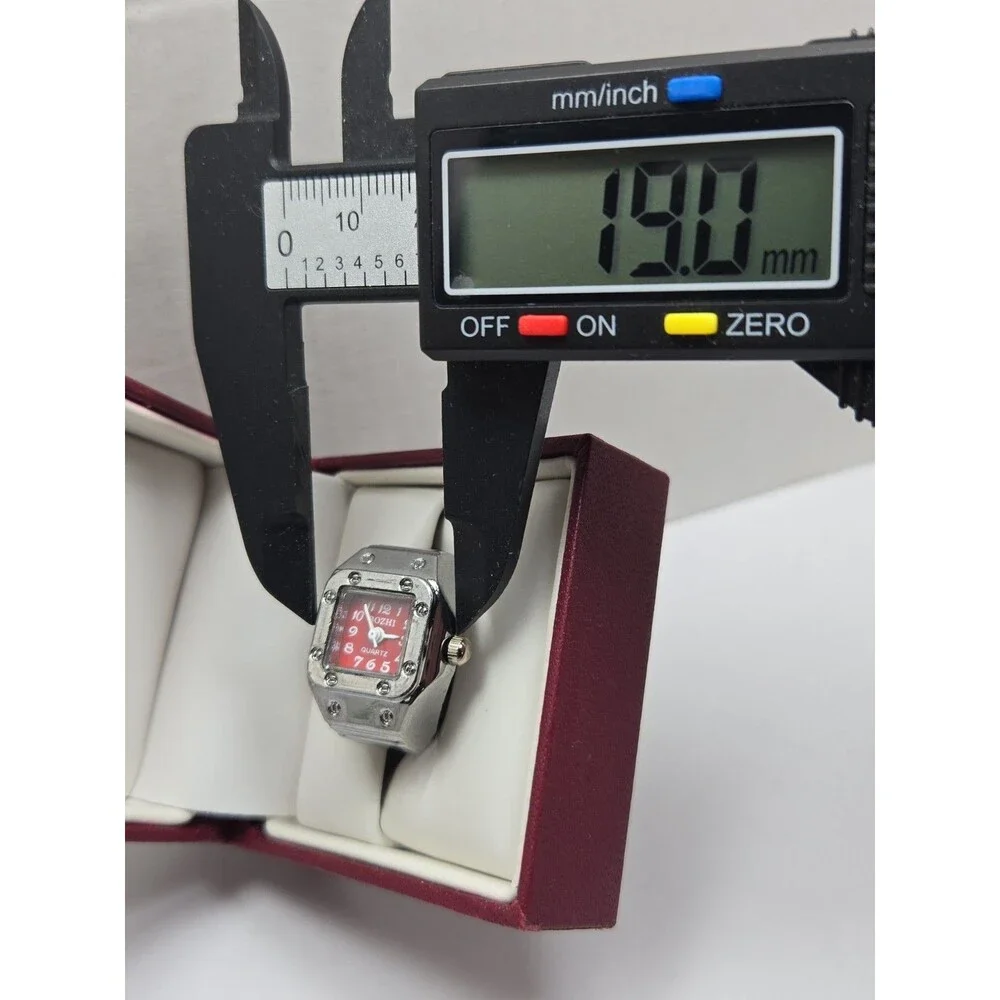 Bozhi Square Ring Watch Red Dial Silver Tone Quartz Fashion Jewelry New Battery
